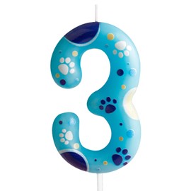 Blue Dog Paw Print Birthday Candles Number 3,Happy Birthday Candle,Dog Paw Toppers Candles for Pet Puppy Cat Party,Decorations for Boys and Girls 3rd Birthday Party Supplies