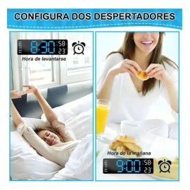 Reloj De Pared Digital Con Termómetro, Alarmas Y Calendario                                                                                           