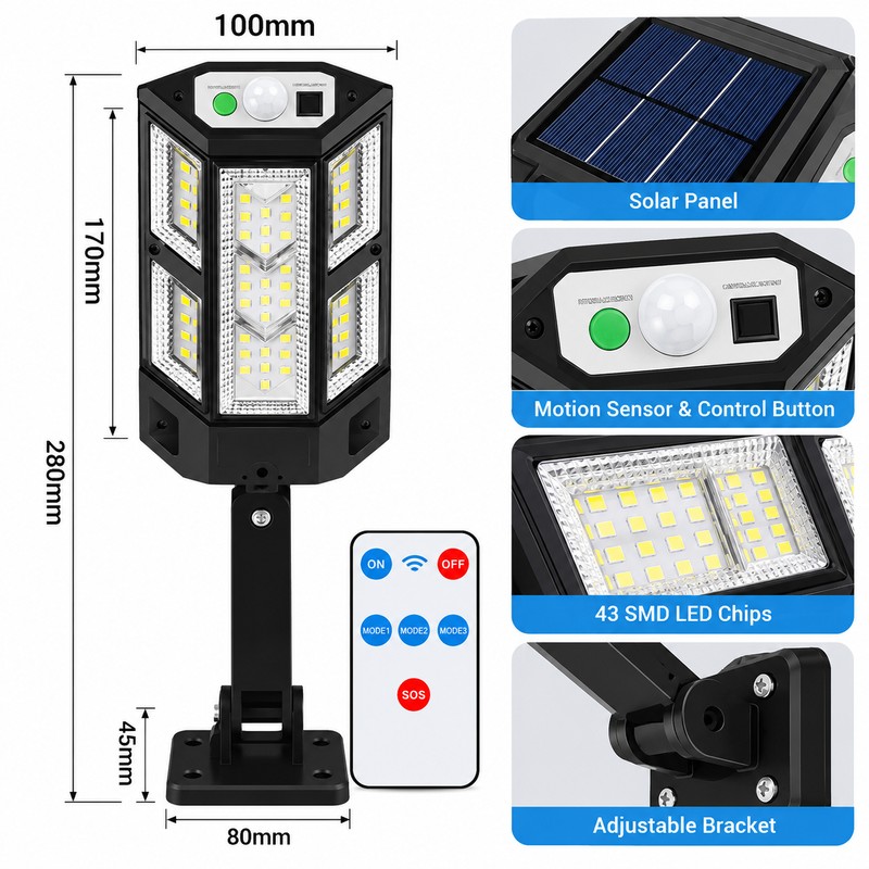 Solar Motion Sensor Light for Outdoor Lighting – 4-Mode Self-Contained
