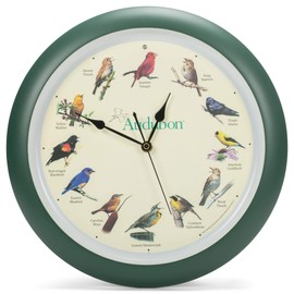 Mark Feldstein, Audubon Singing Bird Wall Clock, 13 Inch, Green