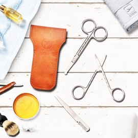Professional Stainless Steel Curved and Rounded Facial Hair Scissors Tweezers Set For Men - Moustache, Nose Hair, Beard Trimming Scissors,Safety Use for Eyebrows,Eyelashes,Ear Hair - PU Leather Bag