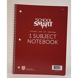 School Smart Spiral Wide Ruled Notebook, 8 x 10-1/2 Inches