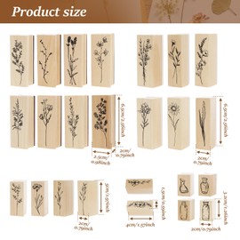 FwQoFvk 24 Pcs Wooden Rubber Stamps, Decorative Stamp Set, Nature Flower Plants Patterns Stamps for Scrapbook, Painting, Card, DIY Crafting