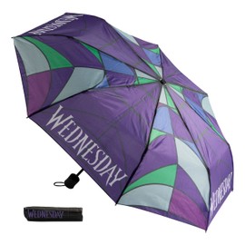 Undercover - Foldable Umbrella - Pocket Umbrella with Protective Cover - 94 cm Diameter - Lightweight and Ideal for Children's Hands, WEDNESDAY