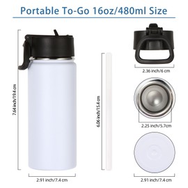 Volhoply 16 OZ Kids Water Bottle Bulk 4 Pack,Insulated Sports Bottles with Straw Lid,Stainless Steel Bottle with Handle Keep Cold & Hot,Double Wall Vacuum Thermo Cups for School,Girls(White,Set of 4)