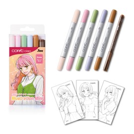 Copic Ciao Illustration Mini Cute Set, 5 Alcohol-markers + 1 Multiliner drawing pen