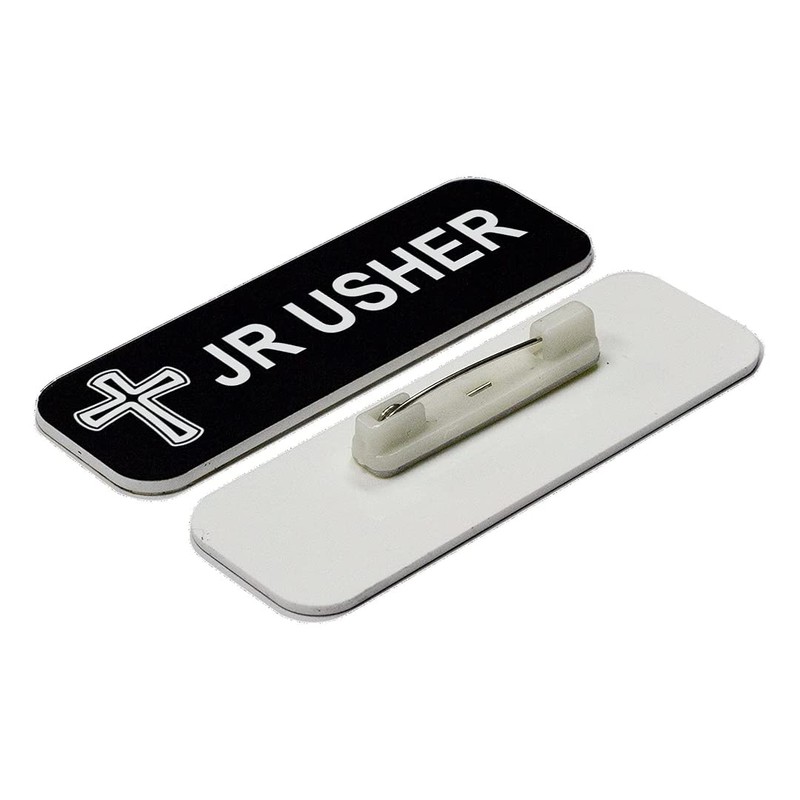 Jr Usher 1 x 3" Name Tag/Badge, Black, Cross Design