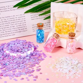 Elecrelive 120 Grams C Sequins Glitter Flower Confetti Sequins 6 Colors Embroidery Spangles Plastic Sequins Beads Iridescent Sequins for Wedding Clothes Jewelry Nails Decorations