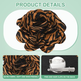 M METERXITY Extra Large Rose Flower Brooches, 8.3 Inch Lapel Pins Dainty Satin Fabric Big Camellia Oversized Brooch Pin for Women Wedding/Dance/Clothes/Party [21cm, Yellow Black Tiger Stripes]