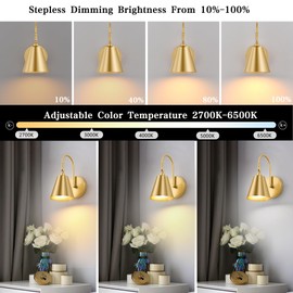 TOPDARKWEE Battery Operated Wall Sconce Set of Two, Gold Sconces Wall Lighting Battery Operated with Remote Control, 3 Color Temperatures Dimmable Magnetic Cordless Wall Lamp for Living Room Bedroom