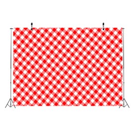 Loccor Fabric 7x5ft Red and White Checkered Backdrop Classic Picnic Tablecloth Photography Background BBQ Theme Party Supplies Birthday Party Wedding Baby Shower Decoration Portrait Photo Studio Props