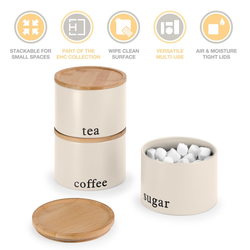 EHC Tea, Coffee, Sugar, Canister Set, Set of 3 Stackable