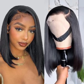 Superfect Bob Wig Human Hair 13x4 Lace Front Wigs Human Hair 14 Inch Straight HD Lace Frontal Short Bob Wigs for Women Pre Plucked with Baby Hair 180% Density Natural Black Color