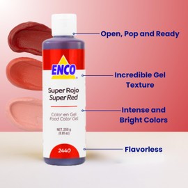 ENCO Food Coloring Gel Super Red 8.8 oz (250g) Concentrated, Vegan