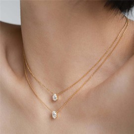 Allereya Vintage Gold Layered Crystal Choker Necklace Double Layering Teardrop Necklace Teardrop Crystal Collar Necklace Cubic Rhinestone Pendant Necklace Jewelry for Women and Girls