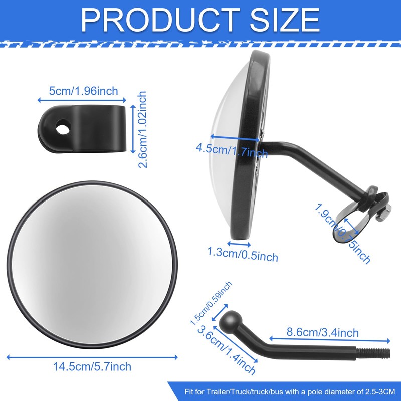 Truck Blind Spot Mirror,5.7" Large Arc HD Glass Convex Wide