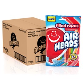 Airheads Filled Ropes, Original Fruit Candy, Assorted Fruit Flavors include Blue Raspberry, Cherry, Orange, Strawberry and Watermelon, 5 ounce Peg Bag (Bulk box of 12)