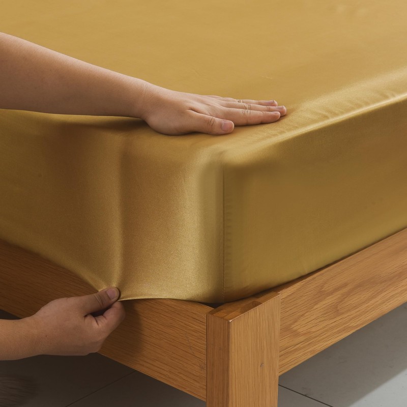 ROOEE Satin Silk Fitted Sheet with Pillowcase Set Breathable Soft