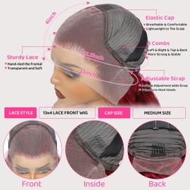 BINF 99j Burgundy Lace Front Wigs Human Hair Pre Plucked 13x4 HD Lace Frontal Wigs Human Hair Loose Deep Wave Wig for Black Women Glueless Wine Red Colored Wigs with Baby Hair 180 Density 28 Inch