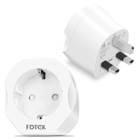 European to UK Plug Adaptor, FDTEK Plug Adapter 2 Pack, EU 2 Pin to 3 Pin Travel Adapter Plug Converter From France, Germany, Spain, Poland, Sweden, South Korea to UK-White
