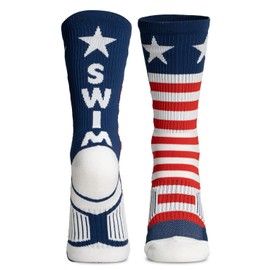 ChalkTalkSPORTS Swim Performance Crew Socks - USA Patriotic Swim - Red White & Blue - Swimming Mid-Calf Socks - Adult