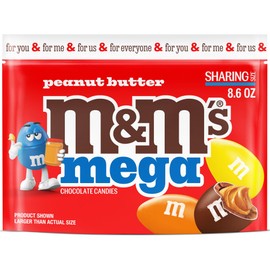 M&M'S Mega Peanut Butter Chocolate Candy, Sharing Size, 8.6 Oz Resealable Bag