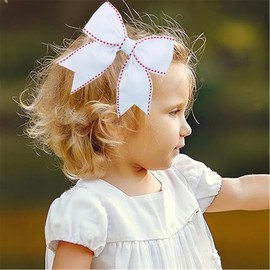 Baby Girls' Hair Clips Moonstitch Edge Hair Bow Grosgrain hairpin Bow Hair Barrettes.(FJ125) (White)