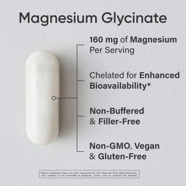 Sports Research® Magnesium Glycinate - Supports Restful Sleep & Enzymatic Processes - 160 mg Chelated Magnesium - Vegan Capsule - 90 Count