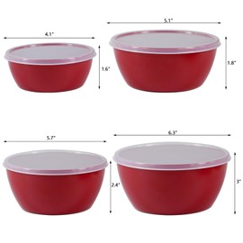 ATRDTO Classic Plastic Prep Bowls with Lids, Set of 4, Microwave and Dishwasher Safe (Red)