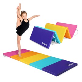 Matladin Folding Gymnastics Gym Exercise Aerobics Mat, 1.5" Thick Folding Exercise Mat, Easy to Clean PU Leather Tumbling Mats for Stretching Yoga Cheerleading Martial Arts, Kid Play (Bright