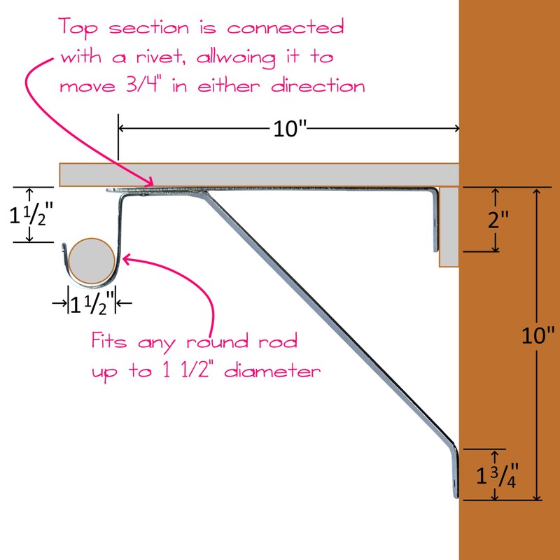 Desunia Adjustable Closet Rod & Shelf Support Bracket - White