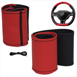 LBM61 Steering Wheel Cover Lace-Up Black/Red with Black Stitching
