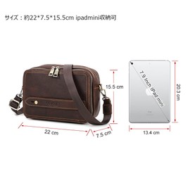Whatna MB218 2-Way Cow Leather Mini Second Bag, Men's Mini Shoulder Bag, 4 Card Storage, 2 Room Dividers, Double Zipper Shoulder Belt, Body Crossbody Chest Bag, For Business, Formal, Ceremonial