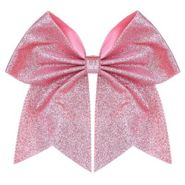 KISZU Hair Clips, Large Big 7inch Sequin Glitter Cheer Bow Clips for Women and Girls, Jumbo Giant Bow Clips Ponytail Holder Big Hair Clips Costume Accessories, Pink