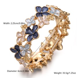 LUREME Gold Sakura Floral Bracelet for Women - Colorful Enamel Flower Stretch Bangle, Adjustable Elastic Cuff (bl003608-4)