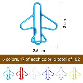 Pack of 102 Paper Clips, Airplane Shape Metal Vinyl Paper Clips Bookmark Colourful Creative Paper Clip Funny Office Supplies for Book Photo Memo Poster Children Students