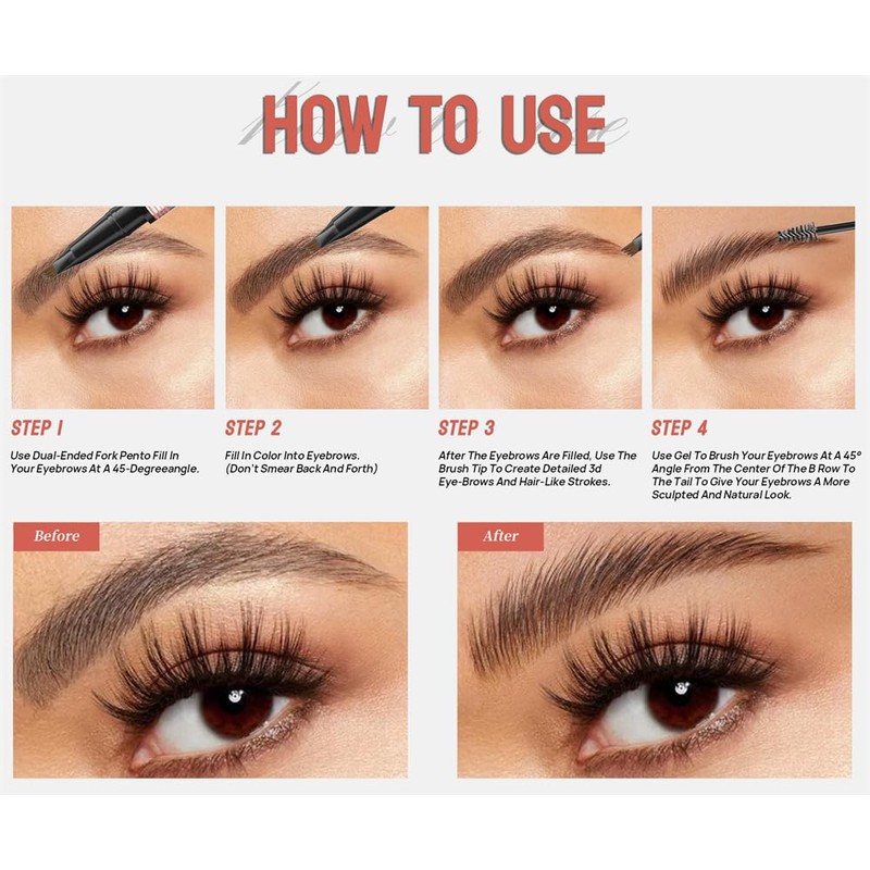 Eyebrow Pen - 2-in-1 Dual-Ended Eyebrow Pen with 4-Fork-Tip &
