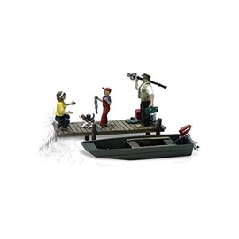 Family Fishing (3 Figures, Dog & Boat) O Scale Woodland Scenics