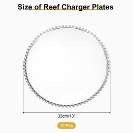 uxcell 12pcs Clear Charger Plates Bulk, 13" Plastic Round Charger Plates with Bead Trim Dinner Dessert Plate for Wedding Party Event Table Setting Decoration, Silver