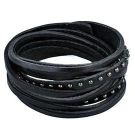 Fashion Punk Rock Rivets Multilayer Leather Women Men Bangle Bracelet Cuff Wristband Sl2446 (Black)
