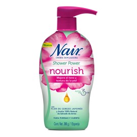 Nair Crema Depiladora para Ducha Shower Power Nourish 368 g con Flor de Cerezo Japonés y Aceite de Salvado de Arroz