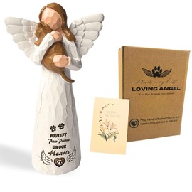 DUDULOVY Brown Cat Memorial Angel Statue, Polyresin, Contemporary Religious Style, Tabletop, Handcrafted with Intricate Detailing, Pet Memorial Products, Sculpture