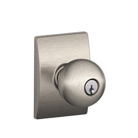 Schlage F51AORB619CEN Satin Nickel Orbit Keyed Entry F51A Panic Proof Door Knob with Centry Rosette