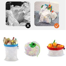 6 Pcs Reusable Produce Bags Washable Mesh Pouch Toy Storage Organizer Versatile See-Through Drawstring Bag for Toys Grocery Fruits Vegetables and Small Items (3 Various Sizes)
