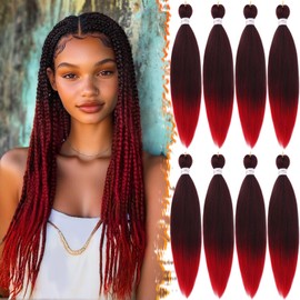 BARSDAR Pre-stretched Braiding Hair Extensions - 26 Inch 8 Packs Long Ombre Red Braiding Hair For Twist Box Braids Yaki Texture Hot Water Setting Synthetic Crochet Braiding Hair -T1B/Red#