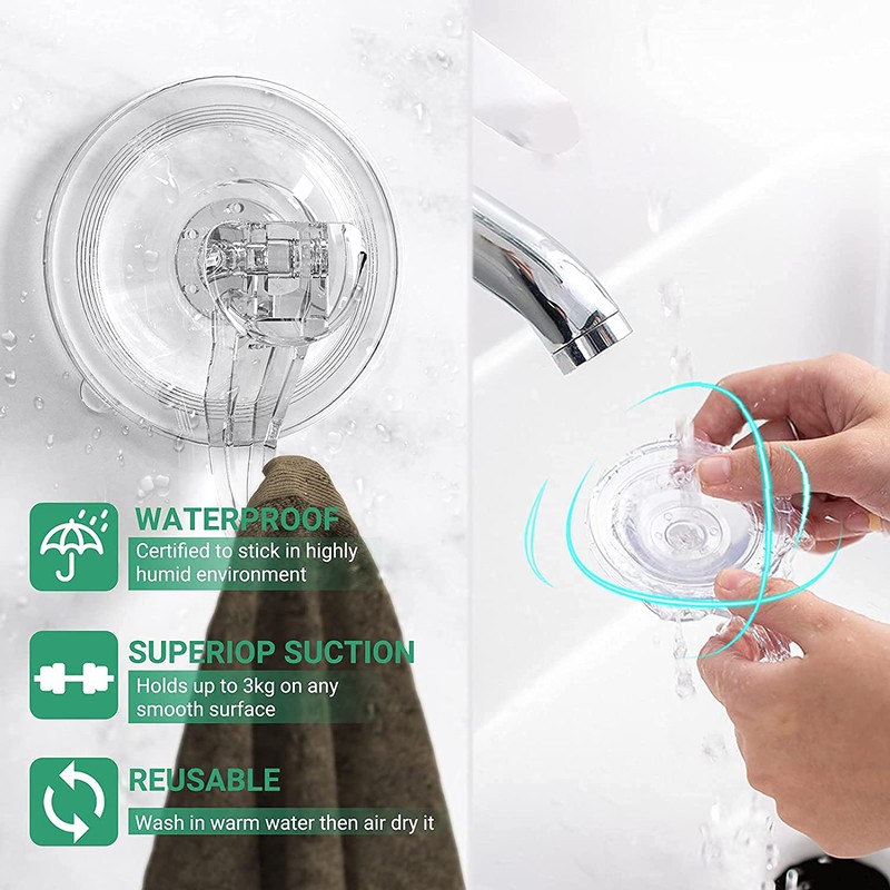 GlobaLink Suction Hooks, 4 Pack Clear Reusable Heavy Duty 3KG