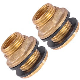 2 PCS Bulkhead Fitting,Solid Brass,1/2" NPT Female 3/4" GHT(Garden Hose Thread Connection) Male Water Tank Connector for Rain Barrels, Aquariums, Water Tanks
