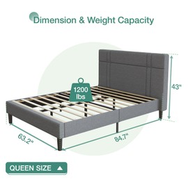 Novilla Queen Bed Frame with Headboard Queen Platform Bed Frame for Bedroom Bed Frame Queen Size with Upholstered Headboard, No Box Spring Needed, Easy Assembly, Grey
