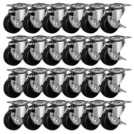 FactorDuty 24 Pack 2" Swivel Caster With Brake Wheels Hard Rubber Base w/Top Plate & Bearing (2" w/brake, 24 pcs)