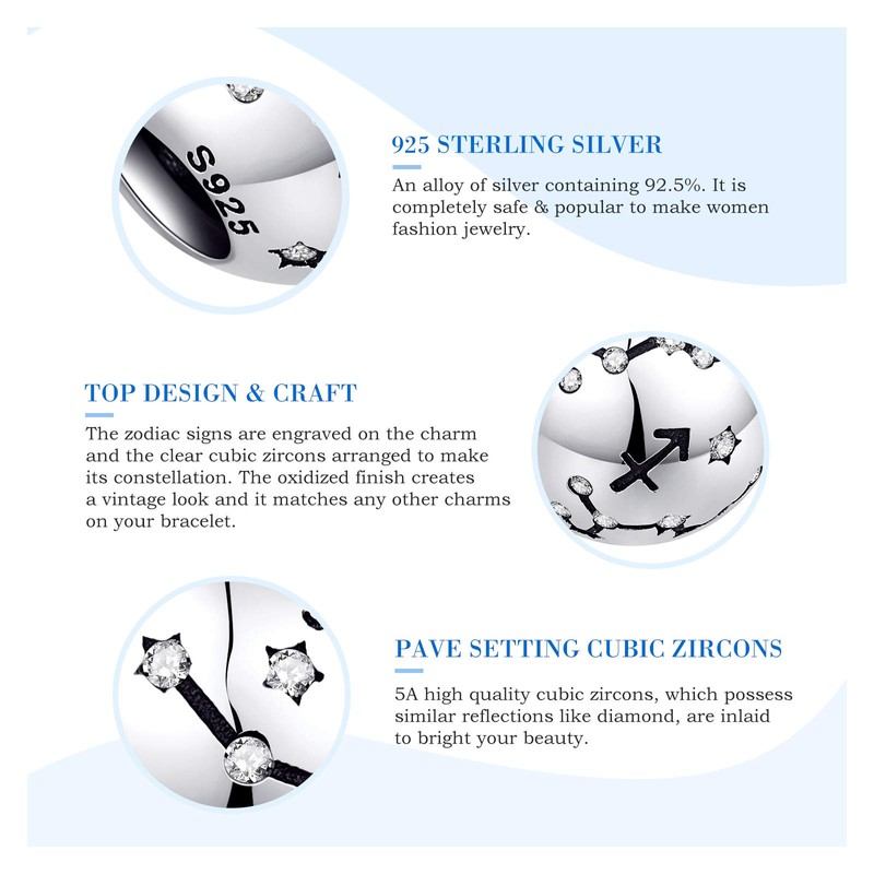 La Menars Zodiac Star Sign 925 Sterling Silver Bead Charm